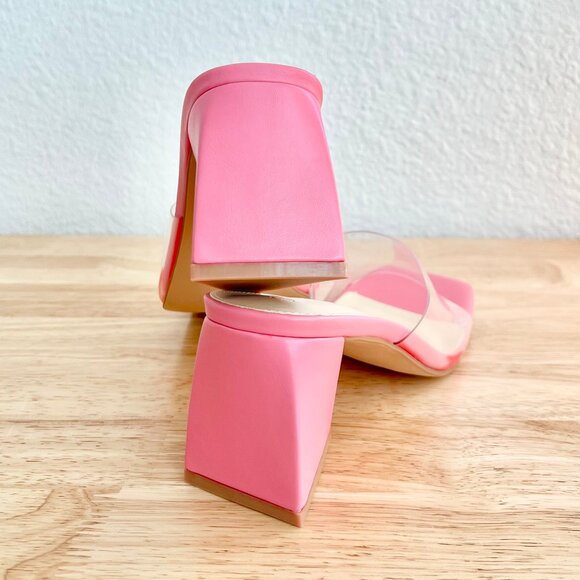 Women's 8.5 Hot Pink/Clear Block Heel Square Toe Mule Slide Summer Sandals - Picture 8 of 11
